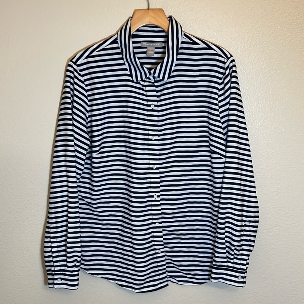 Banana Republic Navy Stripe Button Down Blouse